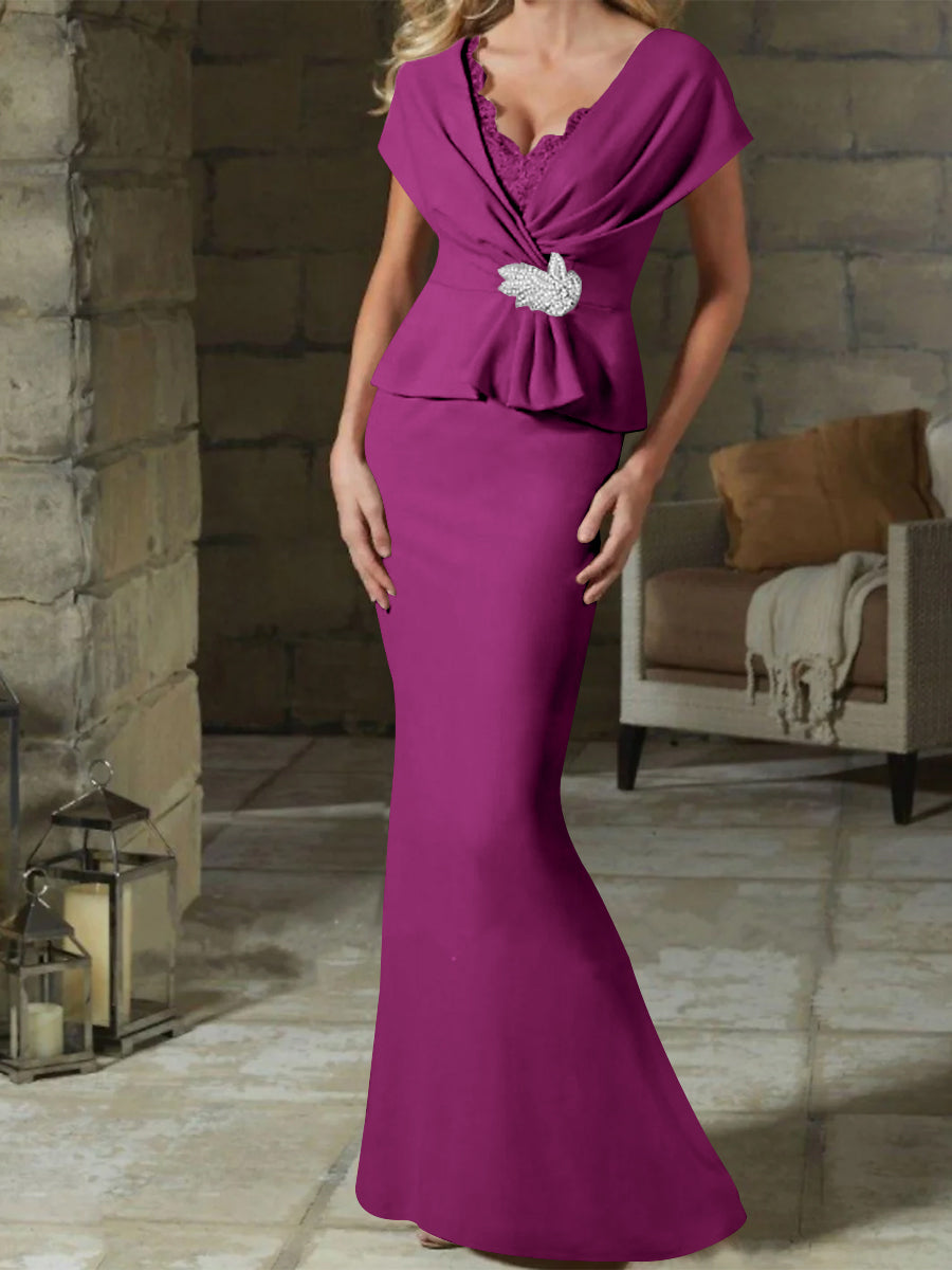 Sheath/Column V-Neck Mother of the Bride Dresses with Belt