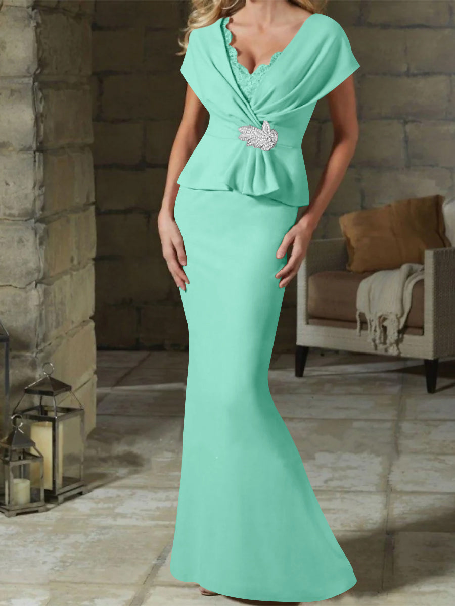 Sheath/Column V-Neck Mother of the Bride Dresses with Belt