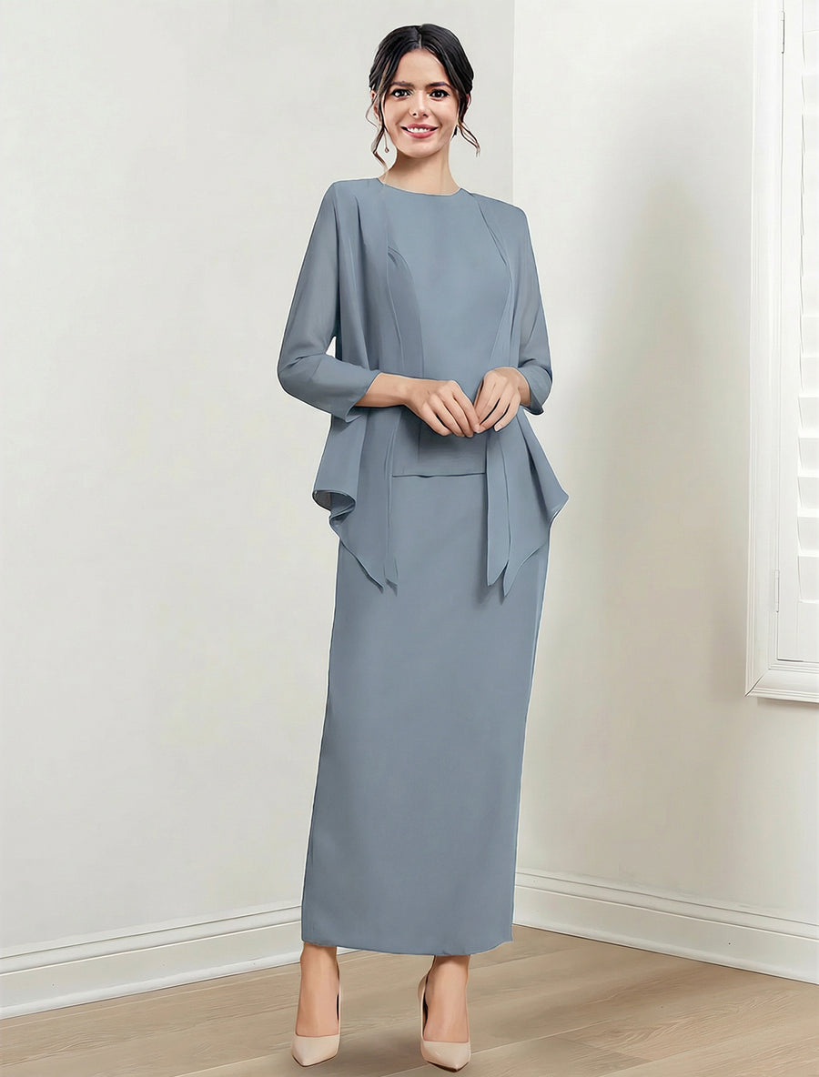 Sheath/Column Jewel Neck Ankle-Length Mother of the Bride Dresses