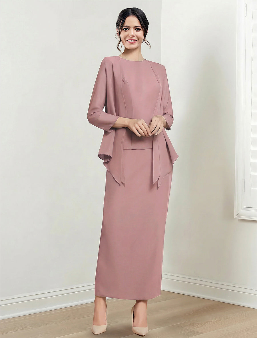 Sheath/Column Jewel Neck Ankle-Length Mother of the Bride Dresses