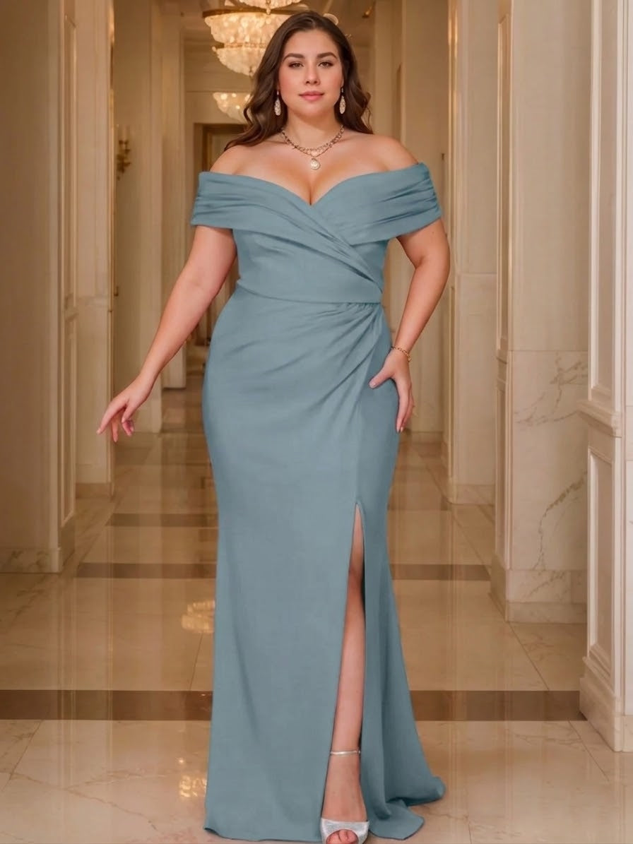 Trumpet/Mermaid Curvy Off-the-Shoulder Mother of the Bride Dresses with Split Side