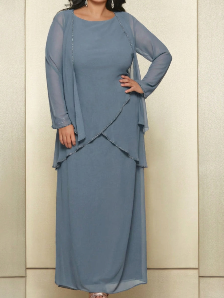 Sheath/Column Round Neck Chiffon Mother of the Bride Dresses with Jacket