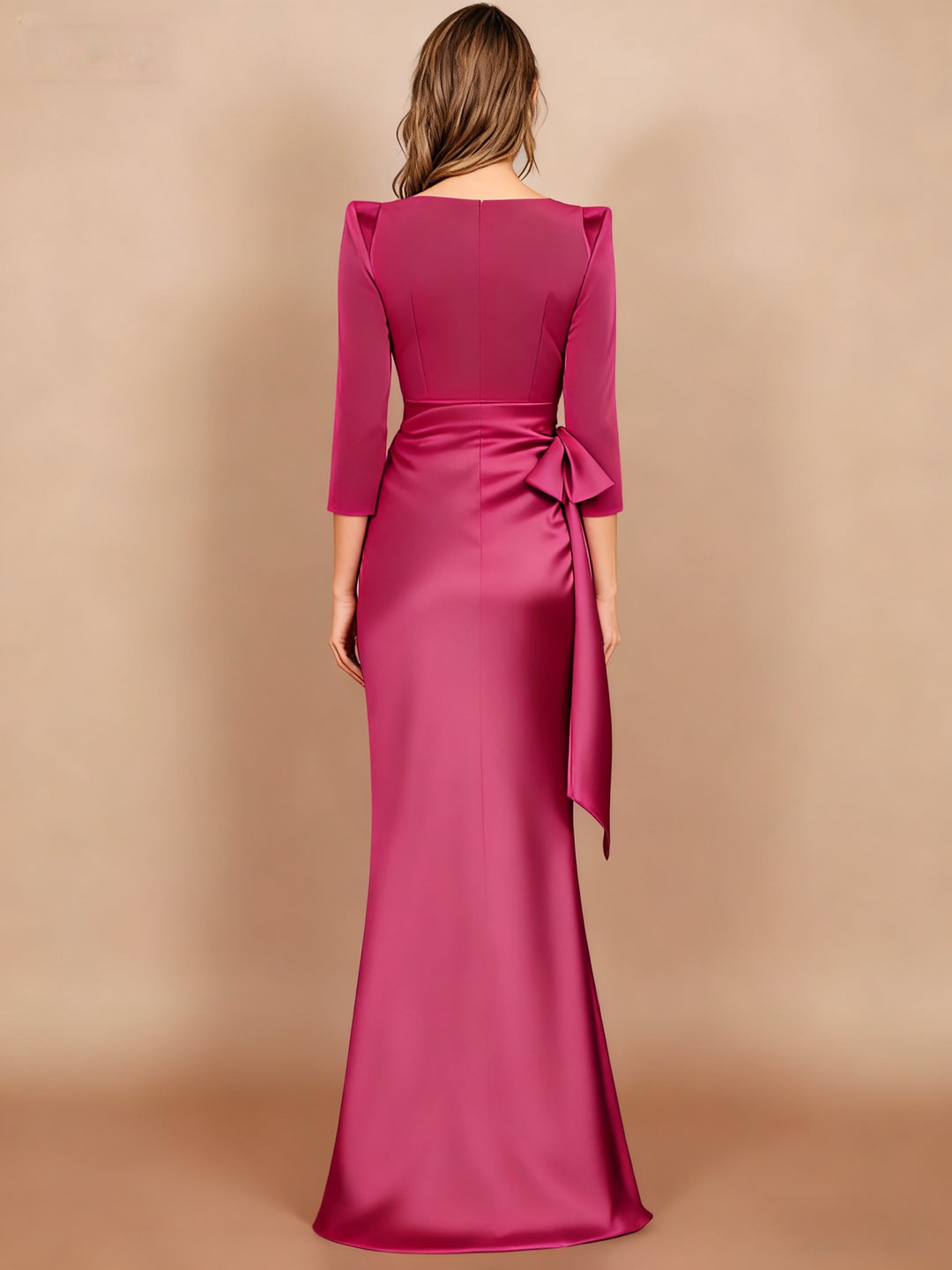 Sheath/Column Scoop 3/4 Length Sleeves Floor-Length Mother of the Bride Dresses with Bow