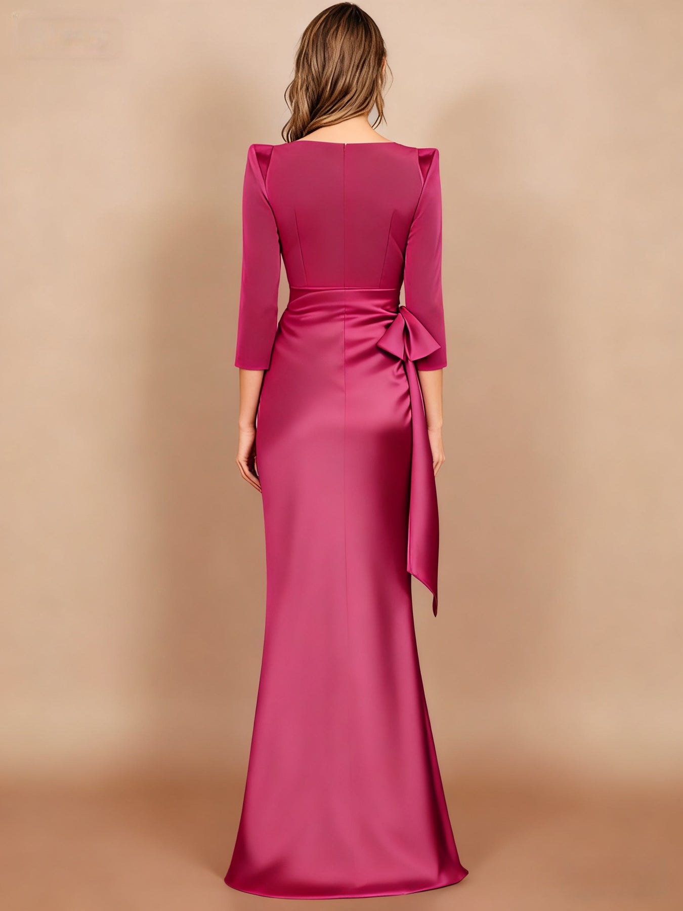 Sheath/Column Scoop 3/4 Length Sleeves Floor-Length Mother of the Bride Dresses with Bow