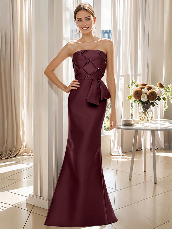 Trumpet/Mermaid Strapless Sleeveless Floor-Length Mother of the Bride Dresses with Bowknot