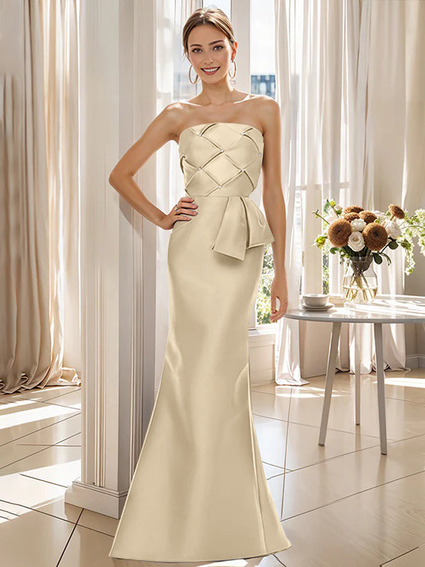 strapless mother of the bride dress Flowers Ankle-Length Ruched Mermaid Dresses VOS LEE length hem Dark Green Mother Of The
