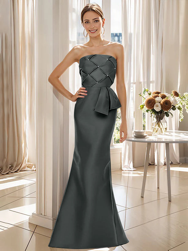 Trumpet/Mermaid Strapless Sleeveless Floor-Length Mother of the Bride Dresses with Bowknot