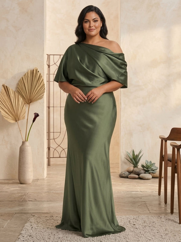 Sheath/Column One-Shoulder Floor-Length Plus Size Mother of the Bride Dresses with Ruffles