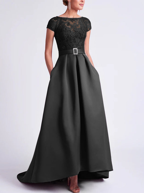 A-Line/Princess Scoop 3/4 Sleeves Asymmetrical Mother of the Bride Dresses with Appliques Lace