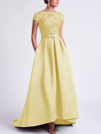 Sparkly A-Line/Princess Scoop Ruched Mother of the Bride Dresses with Appliques & Rhinestone