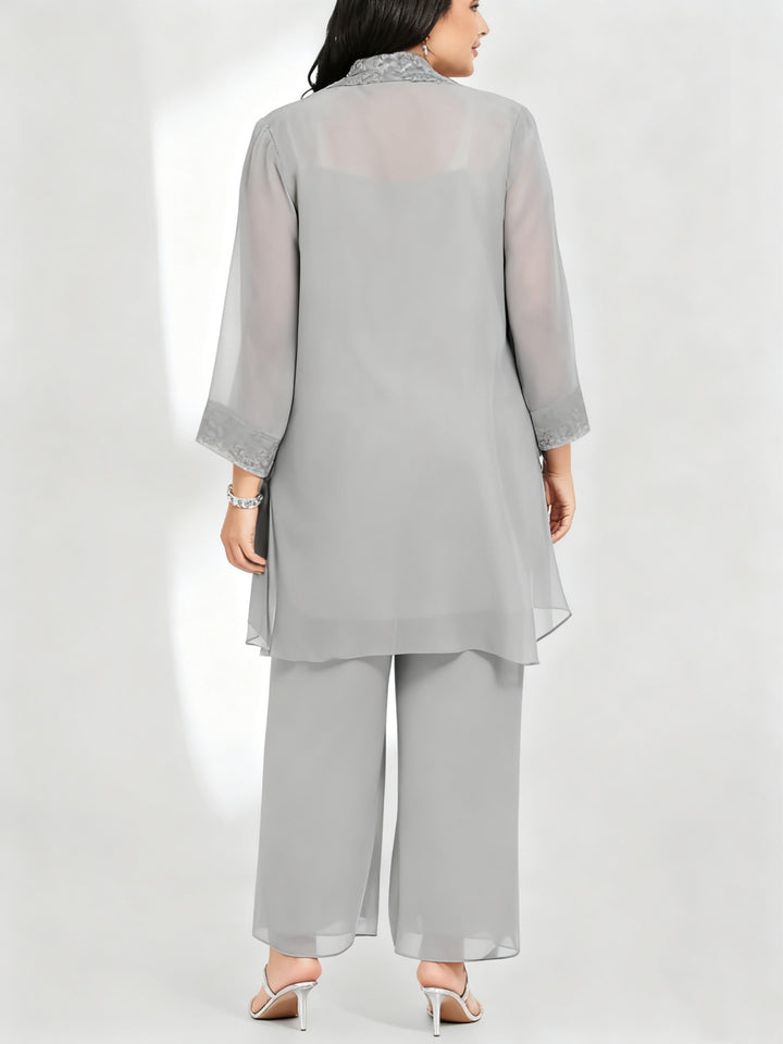 Chiffon Scoop Ankle-Length Plus Size Mother of the Bride Pantsuits with Jacket