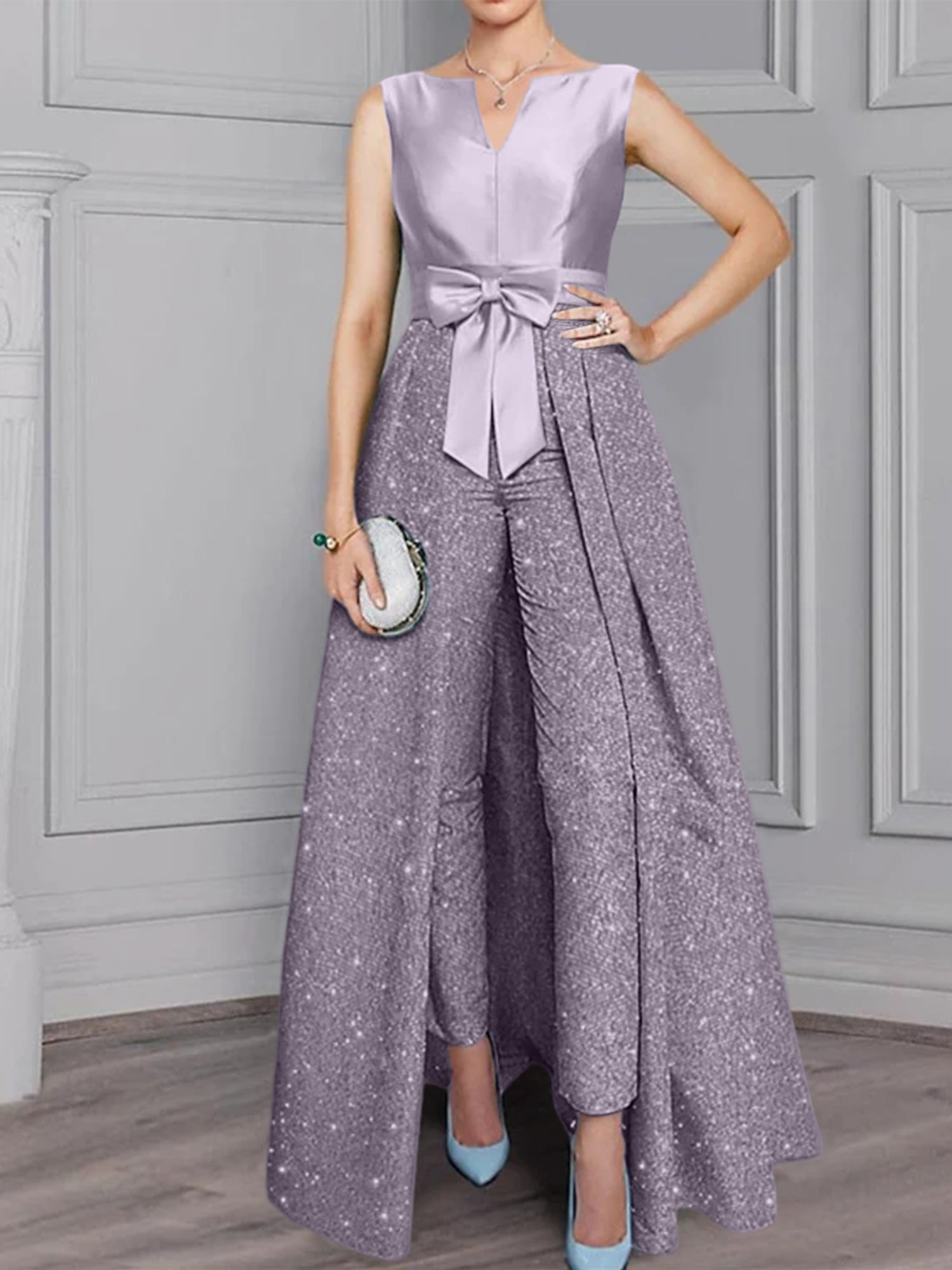 2 Pieces Scoop Long Sleeves Mother of the Bride Pantsuits