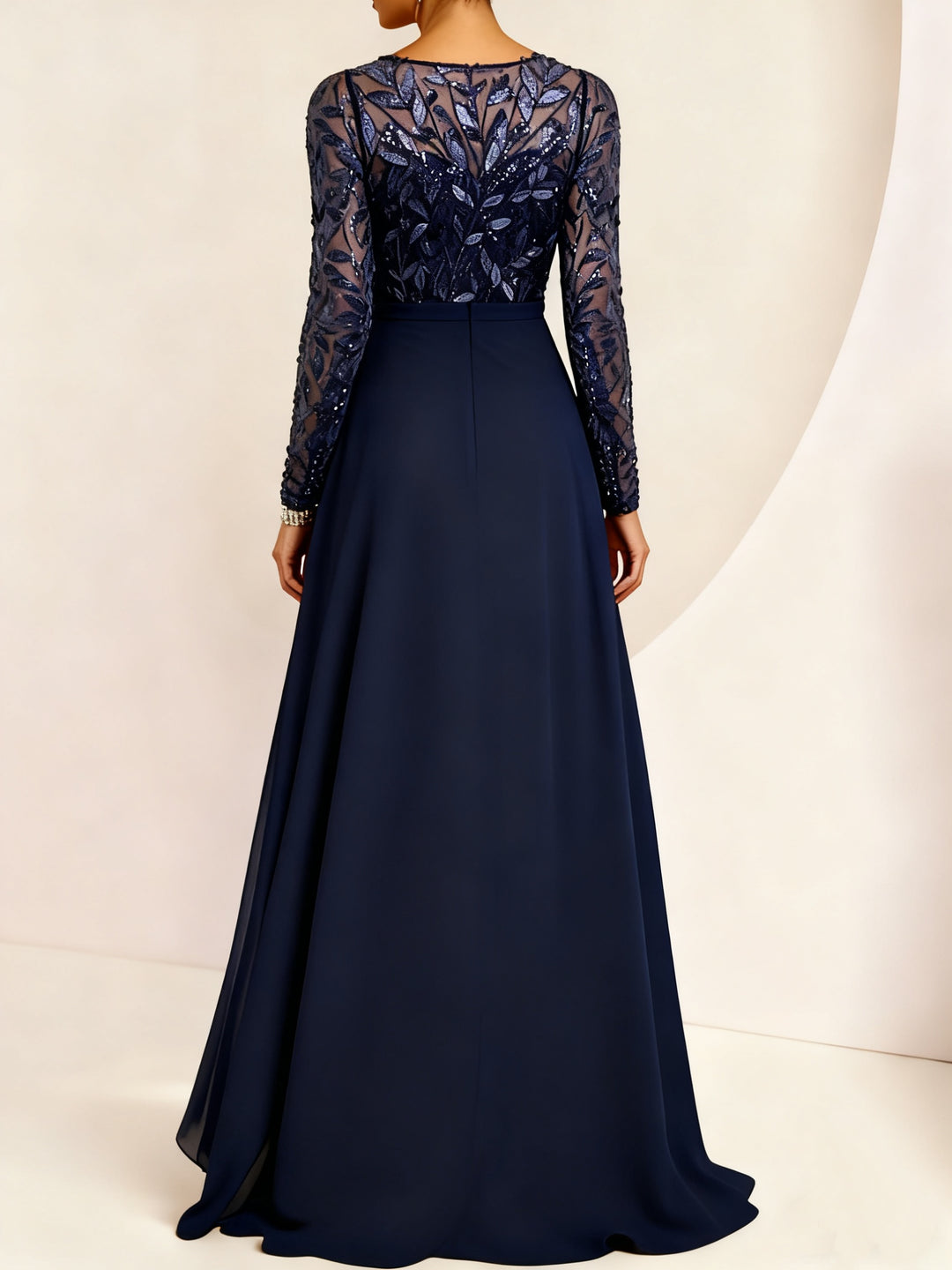 A-Line/Princess Scoop Long Sleeves Floor-Length Mother of the Bride Dresses with Split Side, Ruffles & Sequins