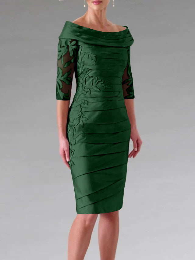 Sheath/Column Scoop Half Sleeves Long Evening Dresses with Appliques