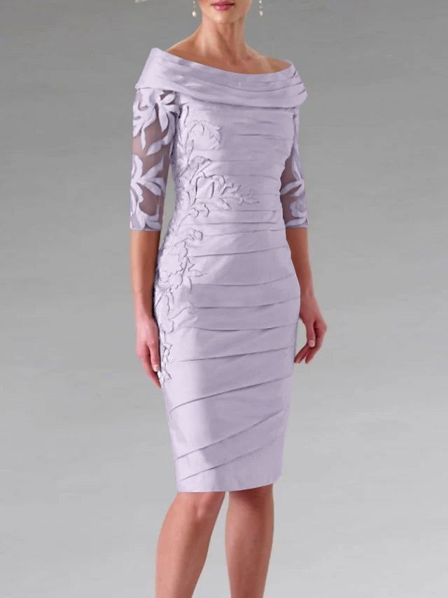 dresses with short sleeves and knee length Silver Mother of The Bride Dress 2026 Chic Women's Scoop Neck Lace Appliques Tea-Length Wedding Guest Dresses Bridal's Mother Gown Silver, As Pic