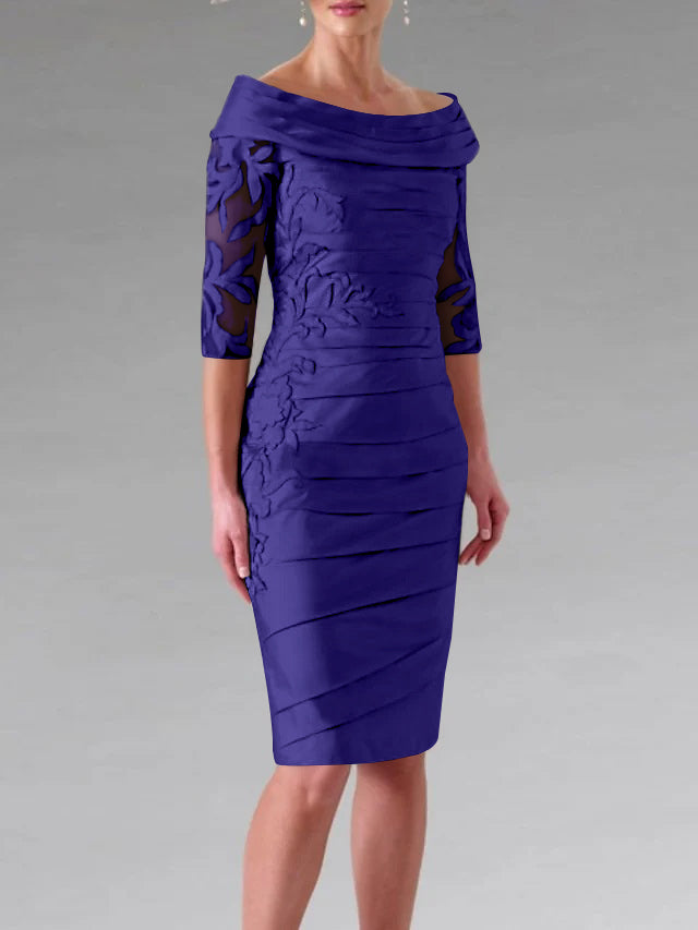 Sheath/Column Scoop Knee-Length Mother of the Bride Dresses Ruched