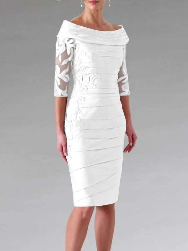 Sheath/Column Scoop Half Sleeves Knee-Length Mother of the Bride Dresses with Appliques Ruching