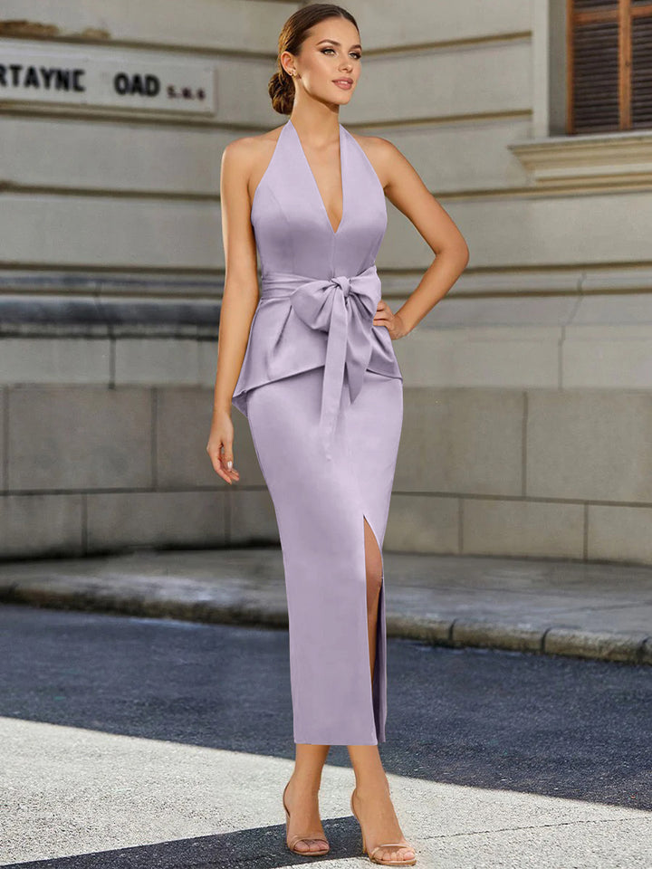 Sheath/Column Halter Mother of the Bride Dresses with Bowknot