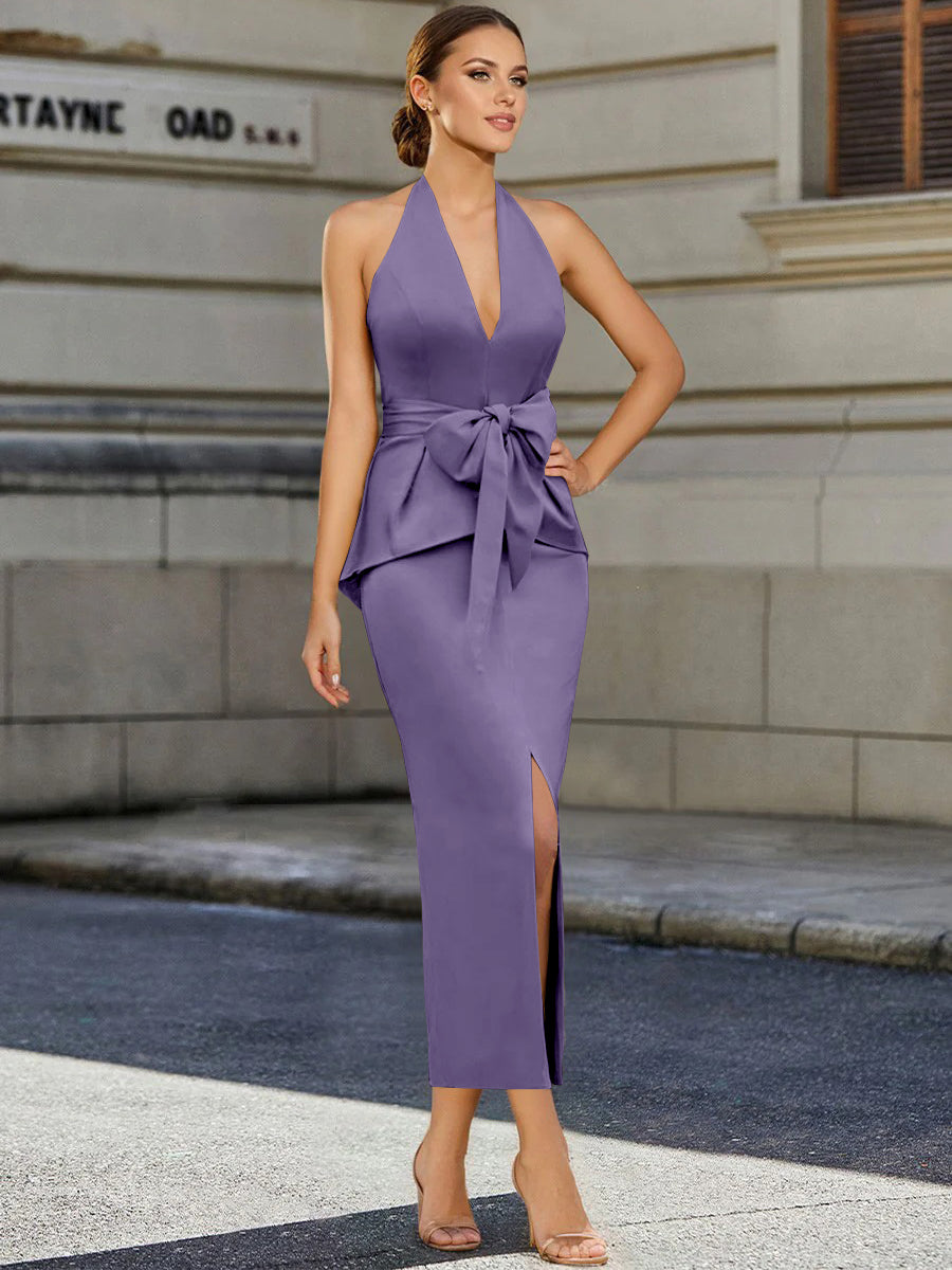 Sheath/Column Halter Mother of the Bride Dresses with Bowknot