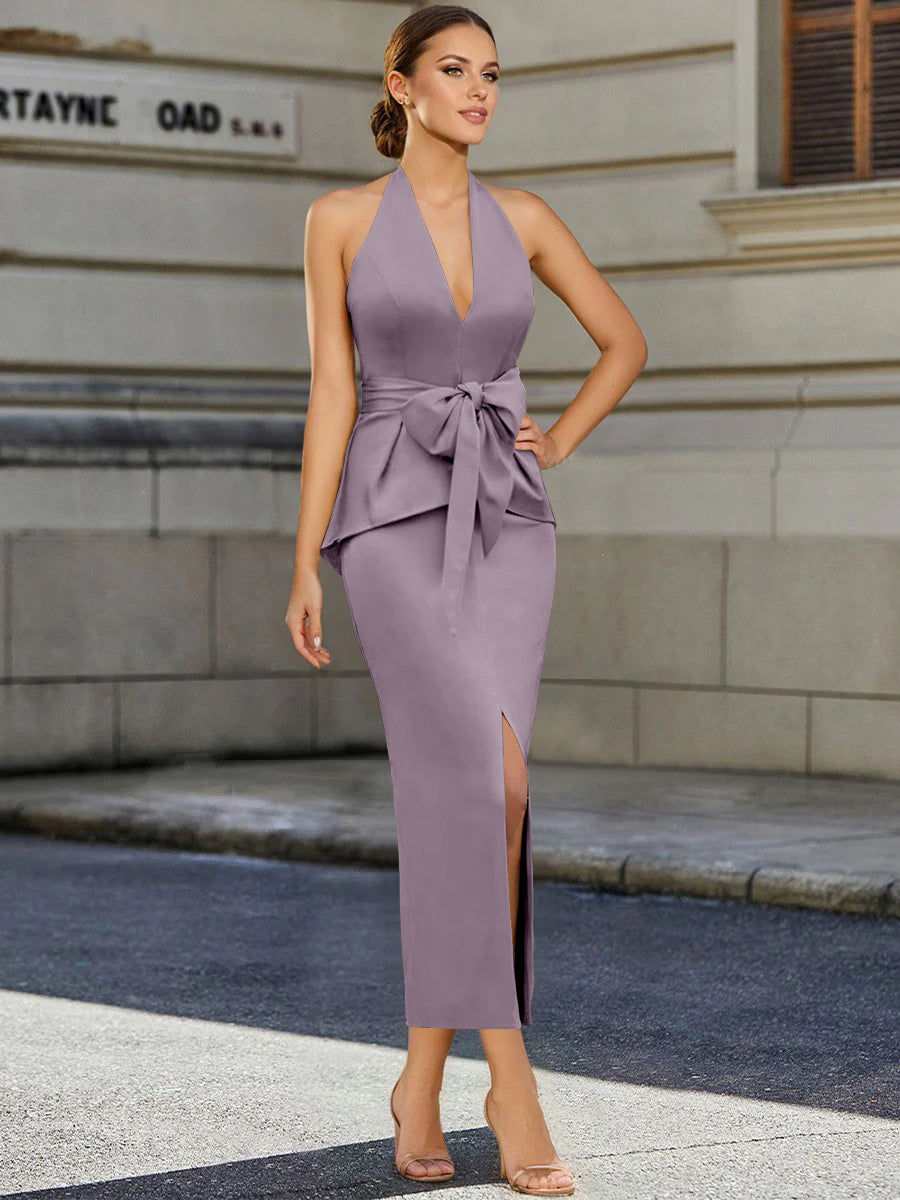 Sheath/Column Halter Mother of the Bride Dresses with Bowknot