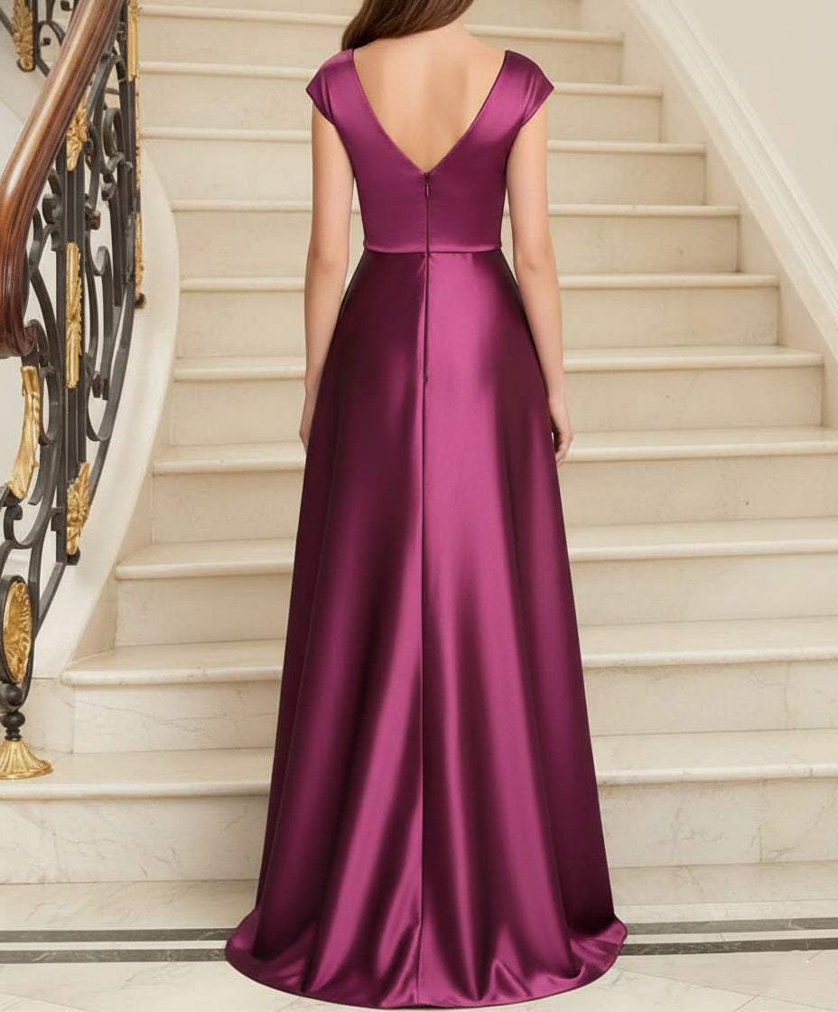 Sheath/Column V-Neck Sleeveless Satin Mother Of The Bride Dresses