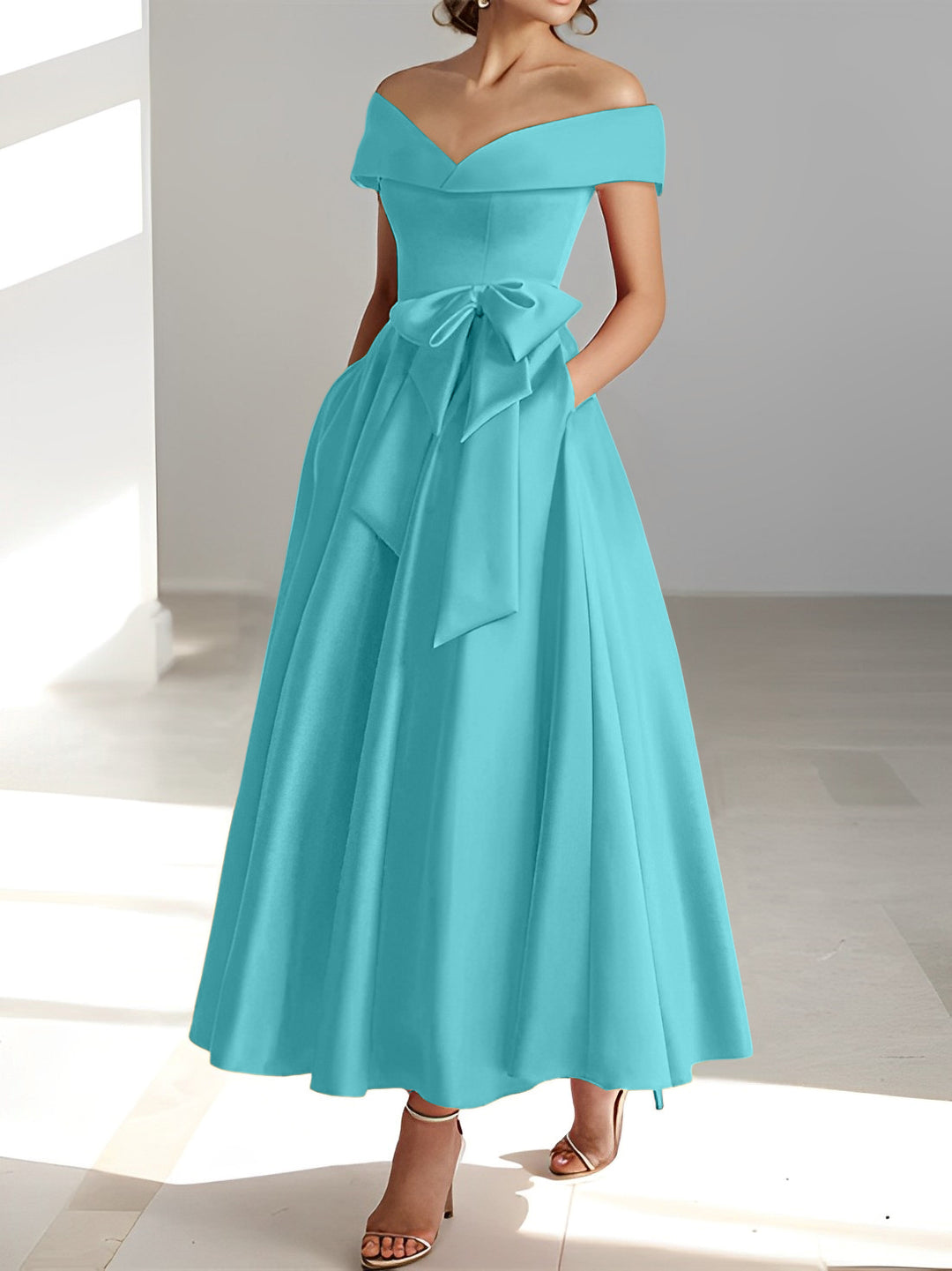 A-Line/Princess Off-the-Shoulder Sleeveless Ankle-Length Mother of the Bride Dresses with Pockets Stormy A-Line/Princess Off-the-Shoulder Sleeveless Ankle-Length Mother of the Bride Dresses with Pockets Stormy