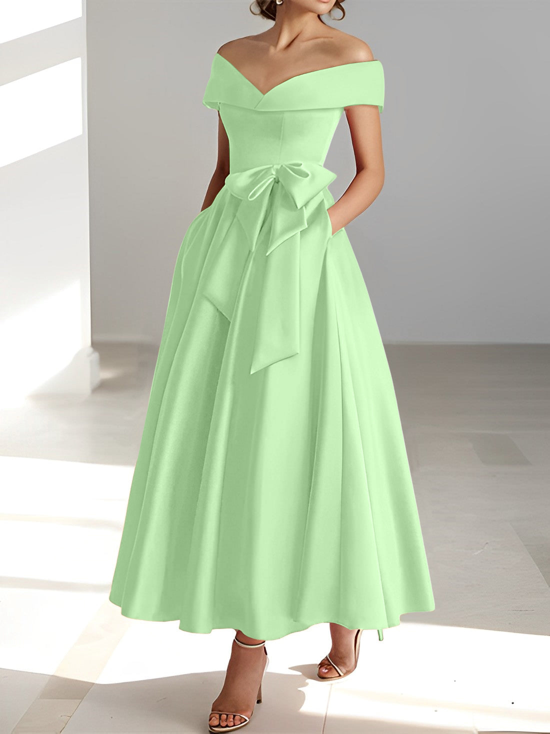 A-Line/Princess Off-the-Shoulder Sleeveless Ankle-Length
