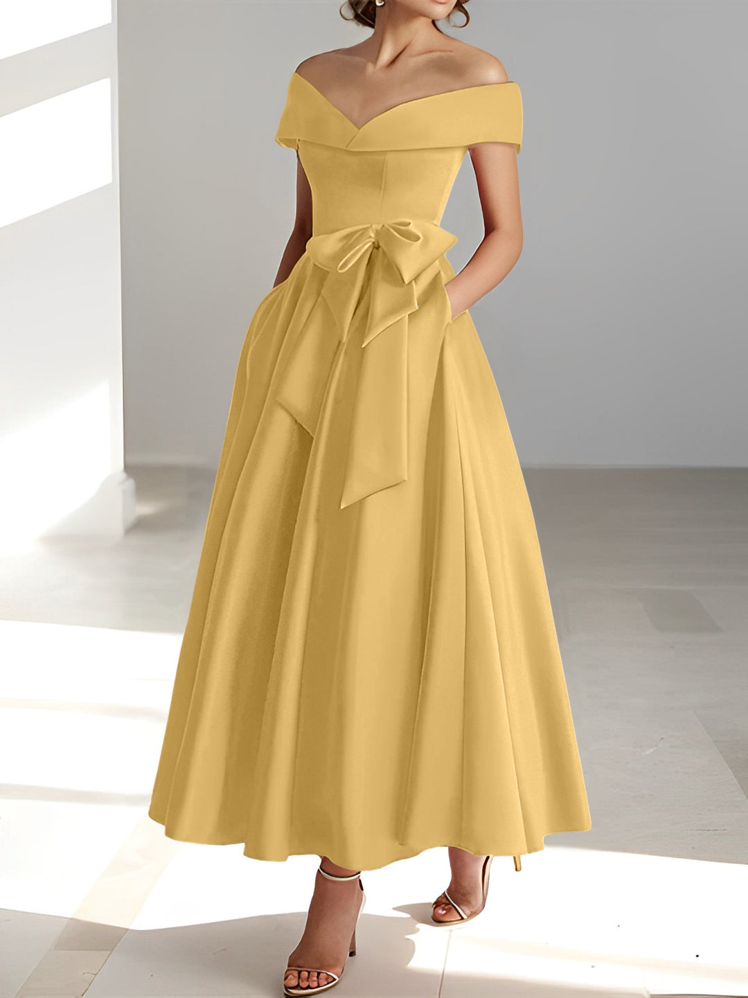 A-Line/Princess Off-the-Shoulder Sleeveless Ankle-Length Mother of the - Mondressy A-Line/Princess Off-the-Shoulder Sleeveless Ankle-Length Mother of the - Mondressy