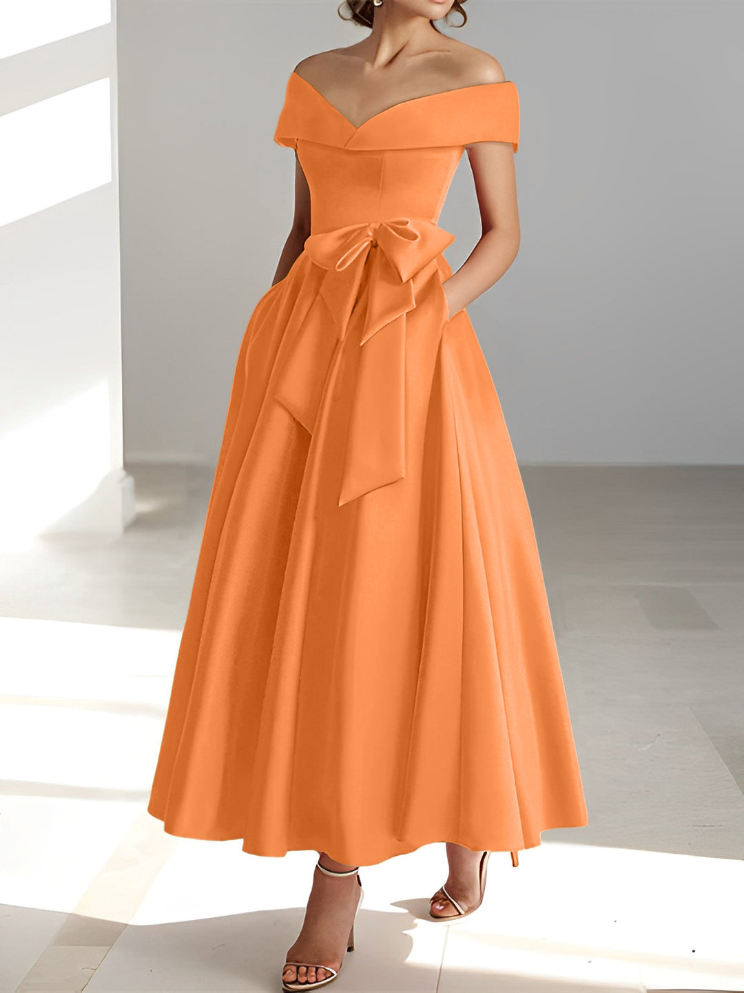 A-Line/Princess Off-the-Shoulder Sleeveless Ankle-Length Mother of the Bride Dresses with Pockets A-Line/Princess Off-the-Shoulder Sleeveless Ankle-Length Mother of the Bride Dresses with Pockets