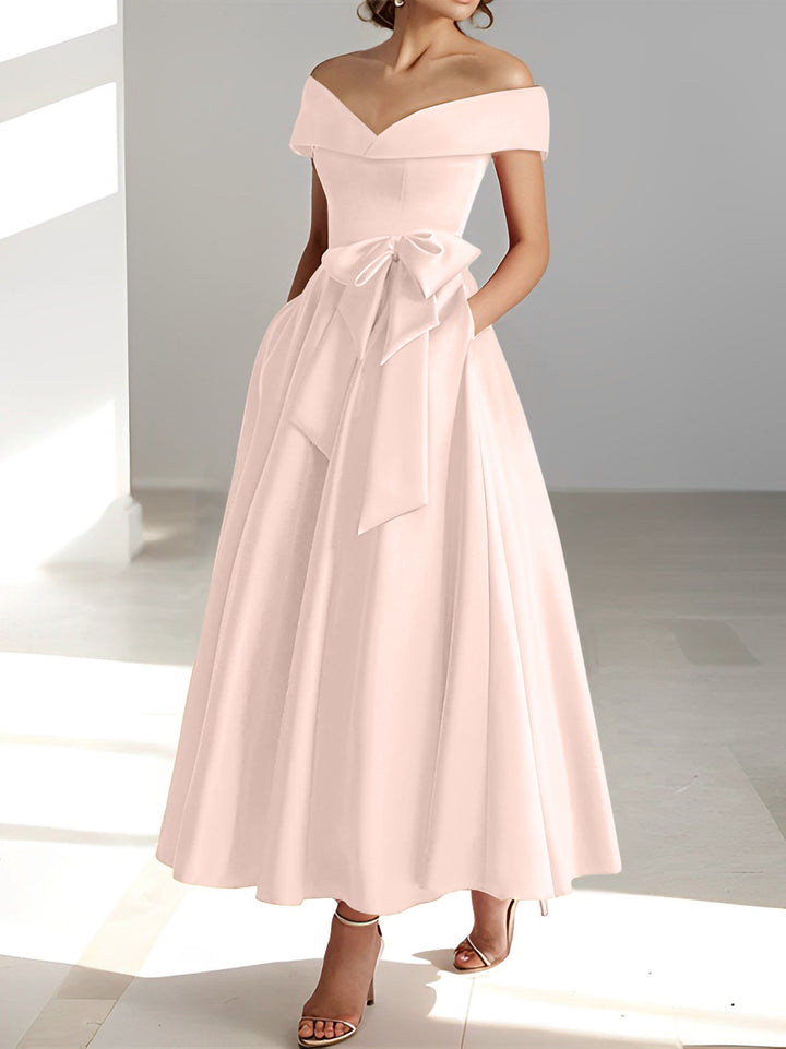 A-Line/Princess Off-the-Shoulder Sleeveless Ankle-Length Mother of the Bride Dresses with Pockets