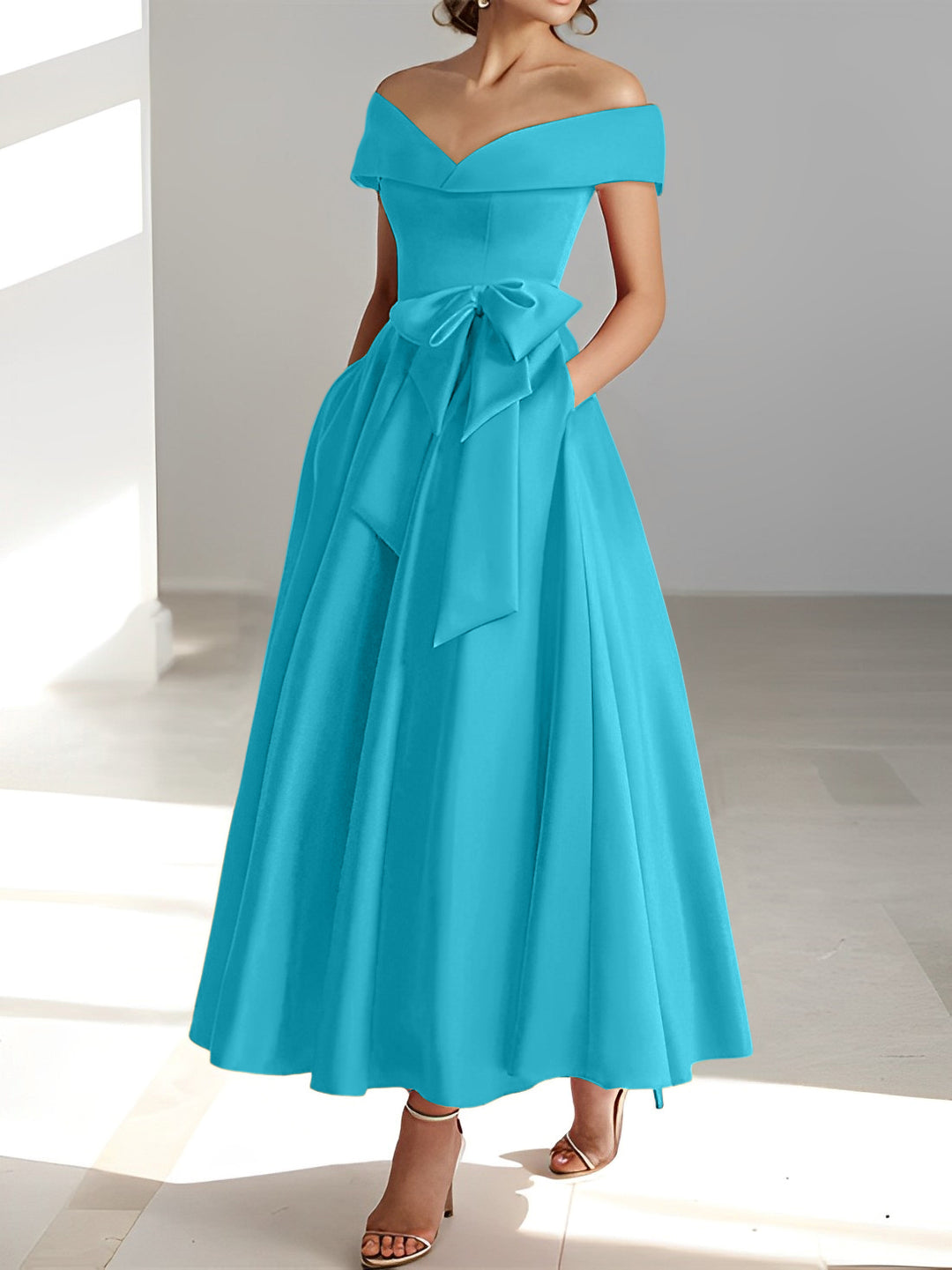 A-Line/Princess Off-the-Shoulder Sleeveless Ankle-Length Mother of the - Mondressy A-Line/Princess Off-the-Shoulder Sleeveless Ankle-Length Mother of the - Mondressy