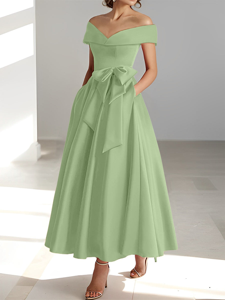 A-Line/Princess Off-the-Shoulder Sleeveless Ankle-Length Mother of the Bride Dresses with Pockets Sage A-Line/Princess Off-the-Shoulder Sleeveless Ankle-Length Mother of the Bride Dresses with Pockets Sage