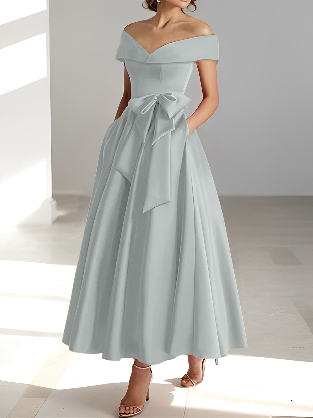 A-Line/Princess Off-the-Shoulder Sleeveless Ankle-Length Mother of the Bride Dresses with Pockets