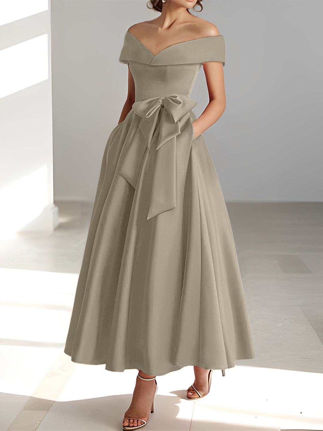 A-Line/Princess Off-the-Shoulder Sleeveless Ankle-Length Mother of the Bride Dresses with Pockets A-Line/Princess Off-the-Shoulder Sleeveless Ankle-Length Mother of the Bride Dresses with Pockets