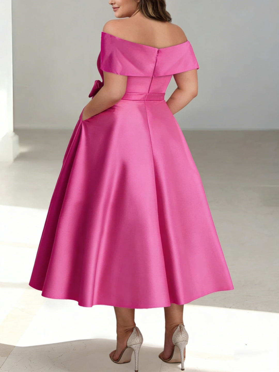 A-Line/Princess Off-the-Shoulder Sleeveless Ankle-Length Plus Size Mother of the Bride Dresses with Pockets