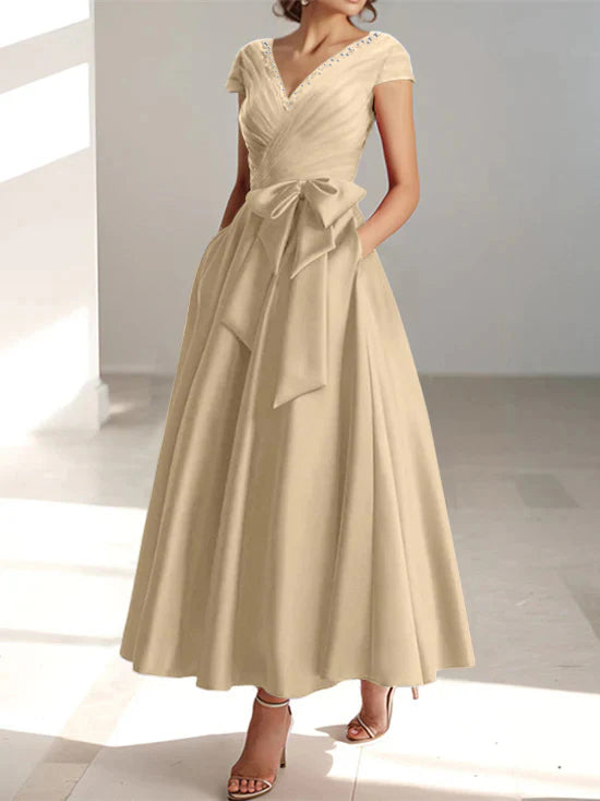 mother of the bride dresses in champagne Zapaka Women Dress Off the Shoulder Ruched Mermaid Satin Long Wedding Guest Dress, Champagne / US24W neckline and long sleeves Champagne Mother of the Bride