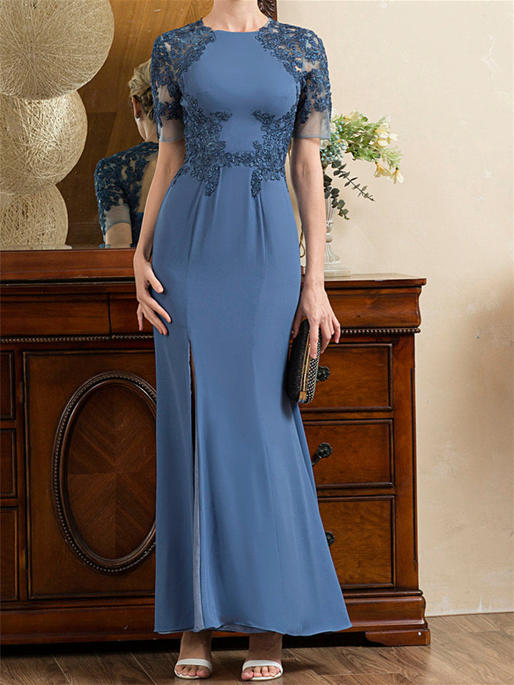 Trumpet/Mermaid Short Sleeves Ankle-Length Mother of the Bride Dresses with Slit