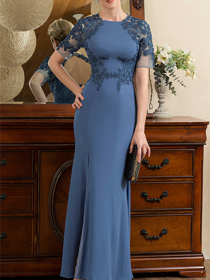 Trumpet/Mermaid Short Sleeves Ankle-Length Mother of the Bride Dresses with Slit