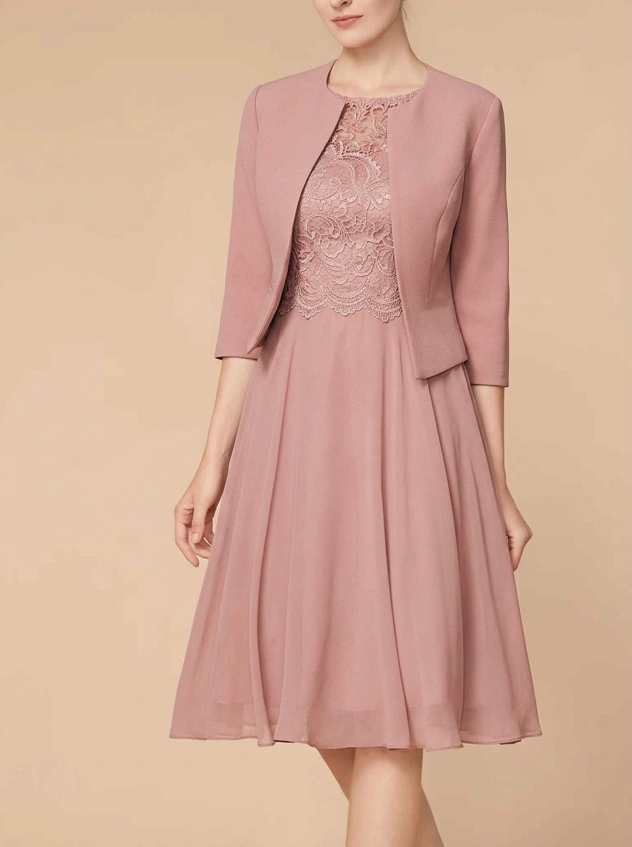 A-Line/Princess 3/4 Length Sleeve  Knee Length Mother of the Bride Dresses with Wraps