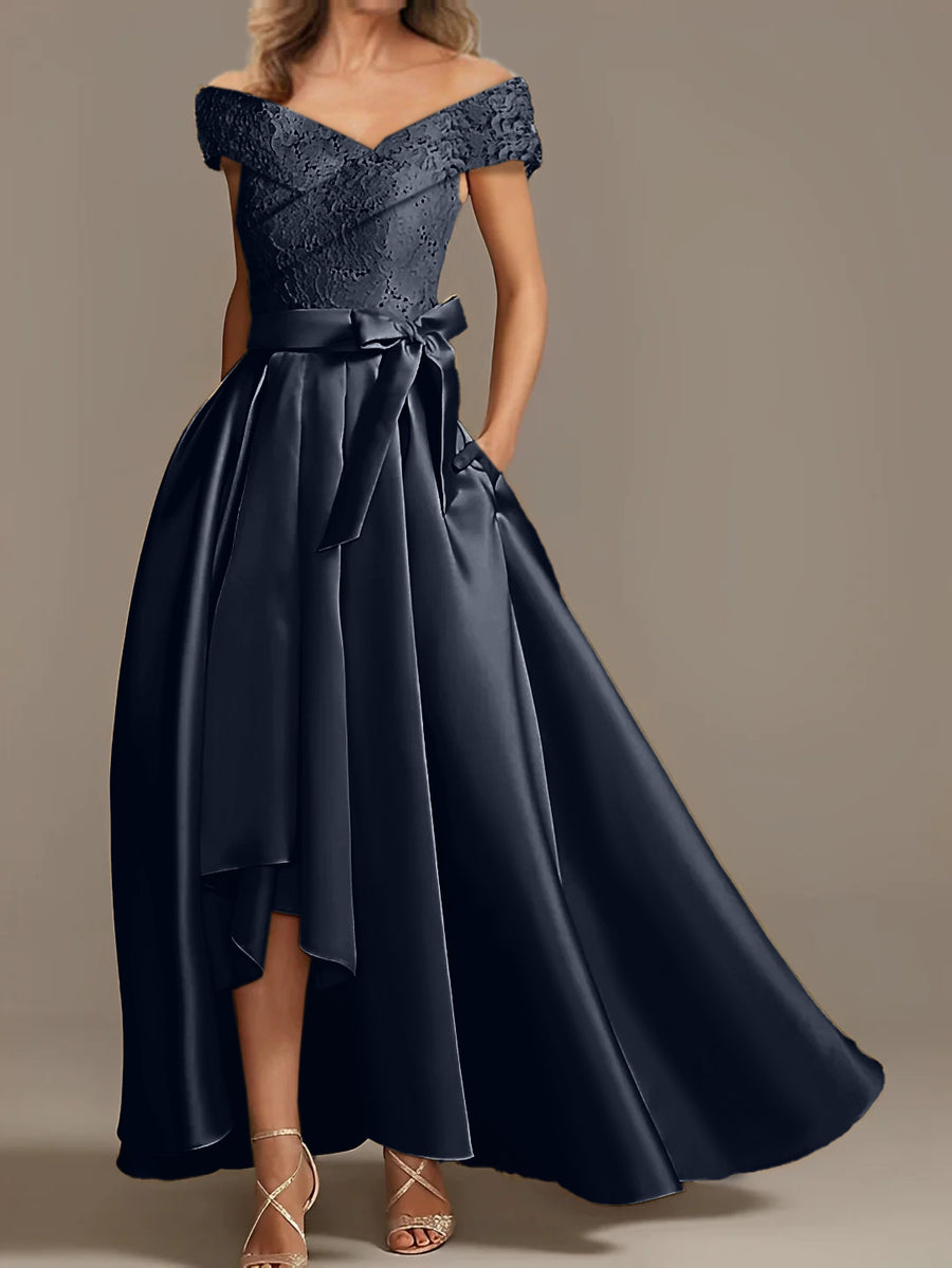 A-Line/Princess Off-the-Shoulder Asymmetrical Mother of the Bride Dresses with Ruffles