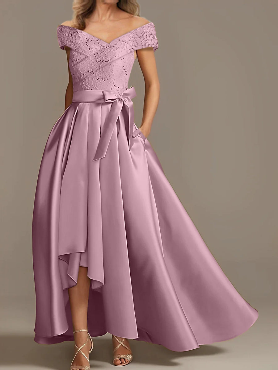 A-Line/Princess Off-the-Shoulder Asymmetrical Mother of the Bride Dresses with Ruffles