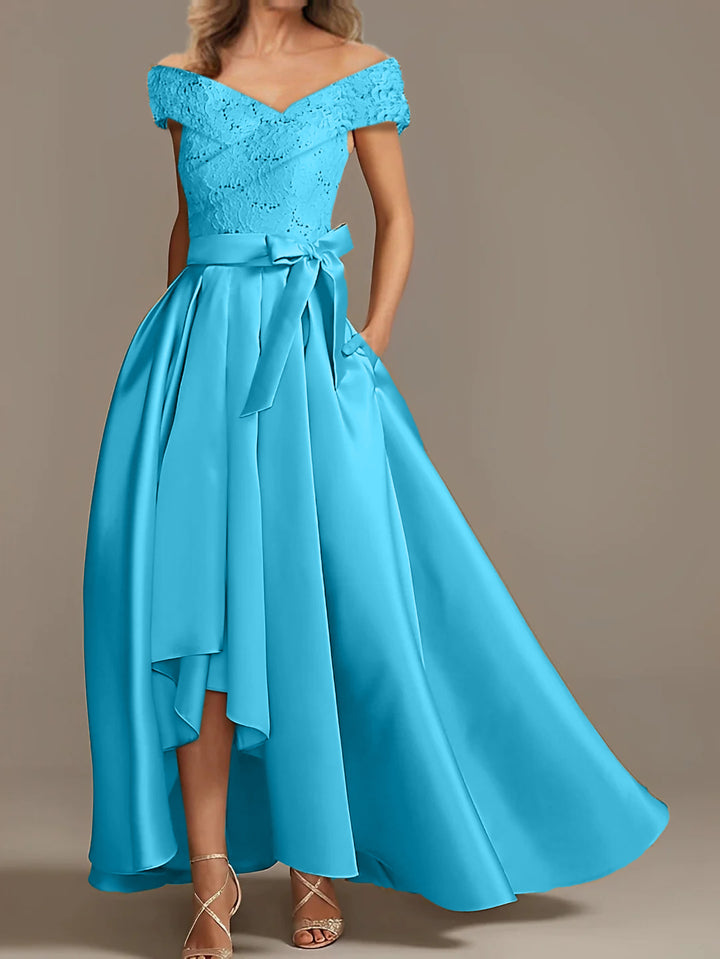 A-Line/Princess Off-the-Shoulder Asymmetrical Mother of the Bride Dresses with Ruffles