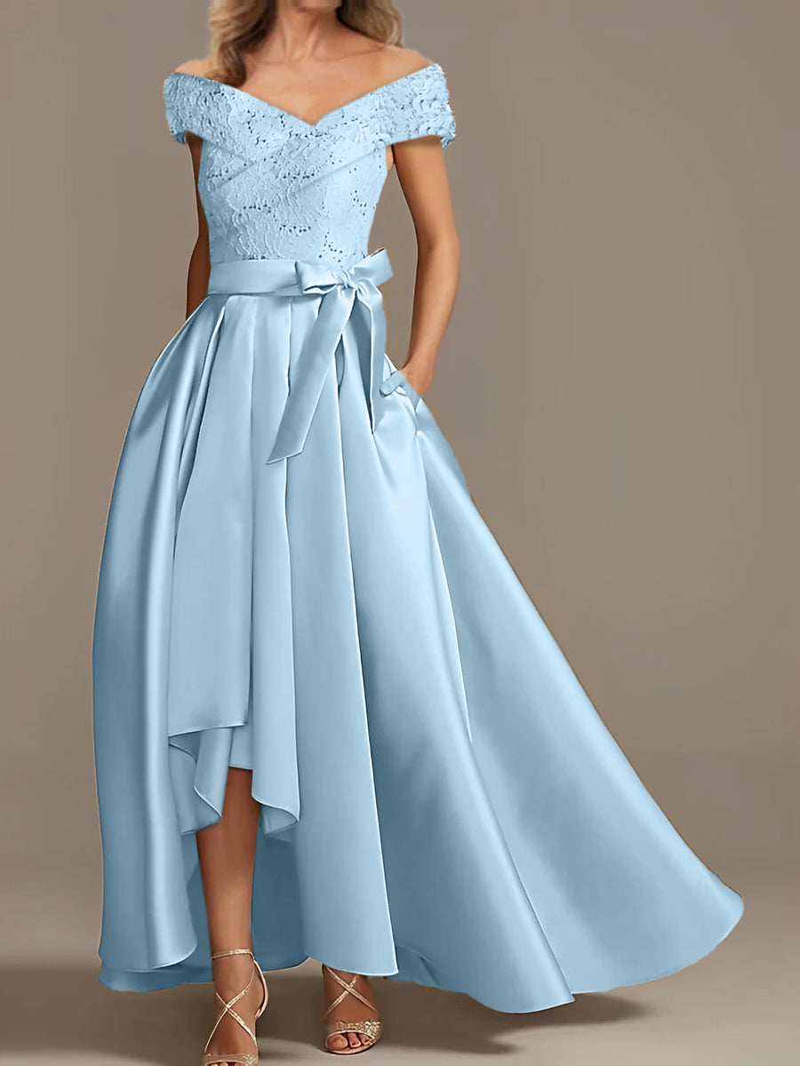 A-Line/Princess Off-the-Shoulder Asymmetrical Mother of the Bride Dresses with Ruffles