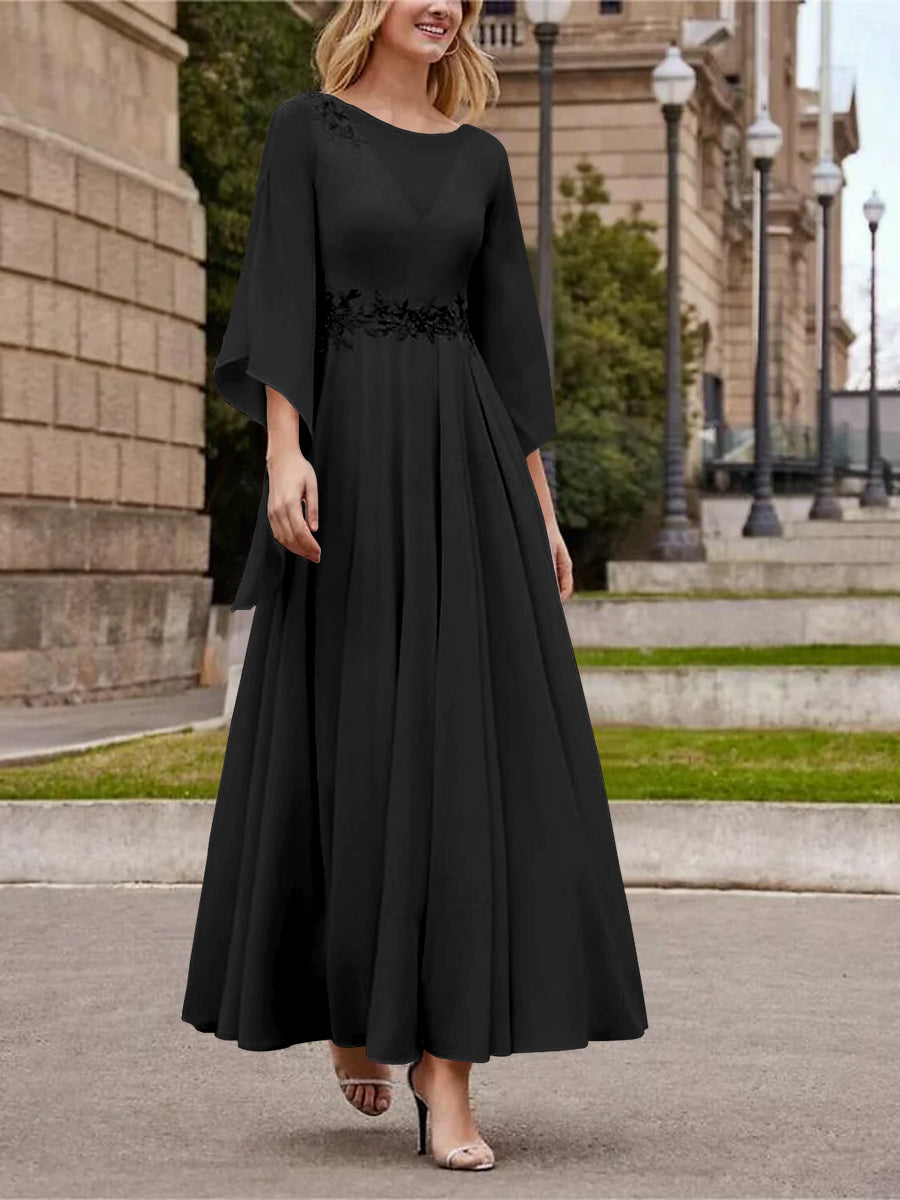 A-Line/Princess Jewel Neck 3/4 Length Sleeve Ankle-Length Mother of the Bride Dresses with Sequins