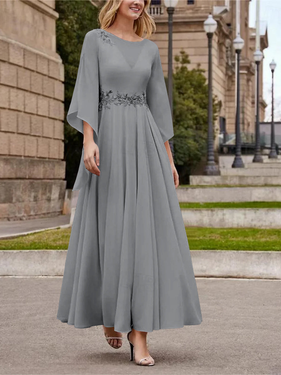 A-Line/Princess Jewel Neck 3/4 Length Sleeve Ankle-Length Mother of the Bride Dresses with Sequins