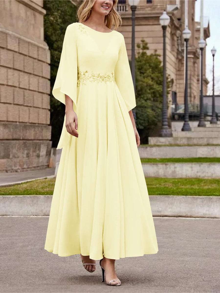 A-Line/Princess Jewel Neck 3/4 Length Sleeve Ankle-Length Mother of the Bride Dresses with Sequins Daffodil