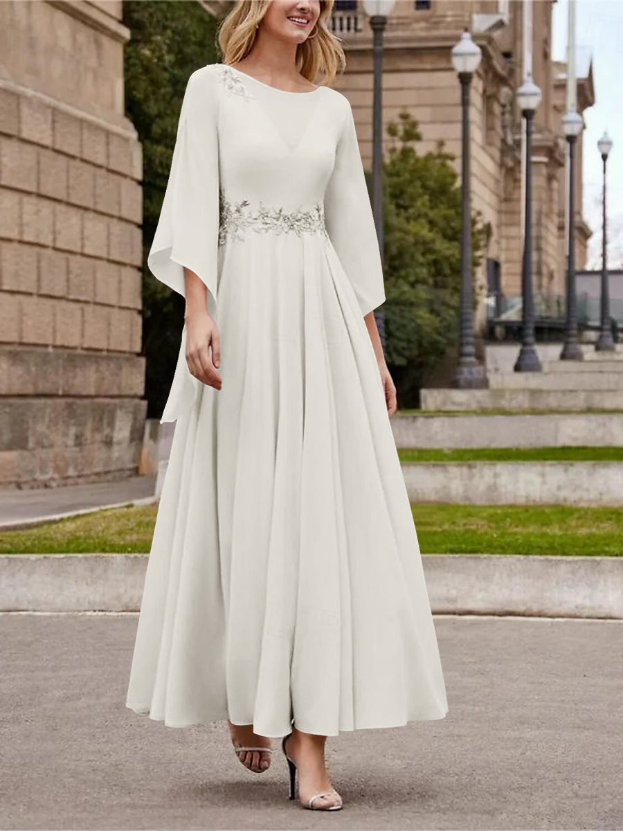 A-Line/Princess Jewel Neck 3/4 Length Sleeve Ankle-Length Mother of the Bride Dresses with Sequins White