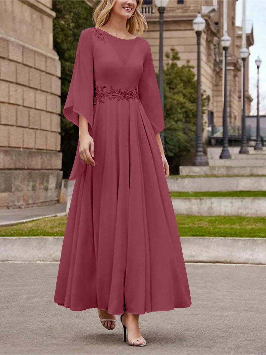 A-Line/Princess Jewel Neck 3/4 Length Sleeve Ankle-Length Mother of the Bride Dresses with Sequins