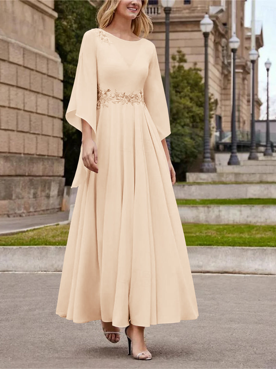 A-Line/Princess Jewel Neck 3/4 Length Sleeve Ankle-Length Mother of the Bride Dresses with Sequins White