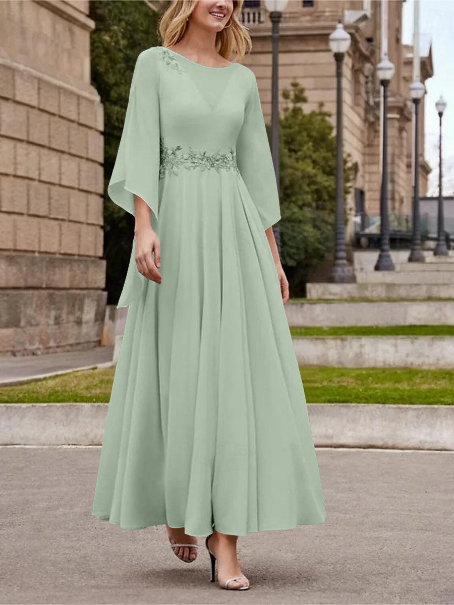 A-Line/Princess Jewel Neck 3/4 Length Sleeve Ankle-Length Mother of the Bride Dresses with Sequins Sage A-Line/Princess Jewel Neck 3/4 Length Sleeve Ankle-Length Mother of the Bride Dresses with Sequins Sage